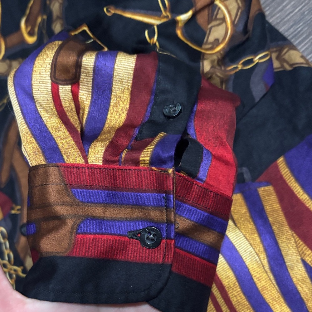 Lauren Ralph Lauren Black Multicolor Chain-Print Petite Woman’s Button Down - Picture 6 of 8
